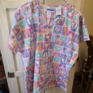MHD Scrubs shirt believe happy print large NWOT